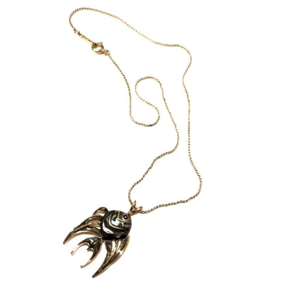 D’Orlan Rare Vintage 22k Gold Plated Greenish Grey Enamel Fish